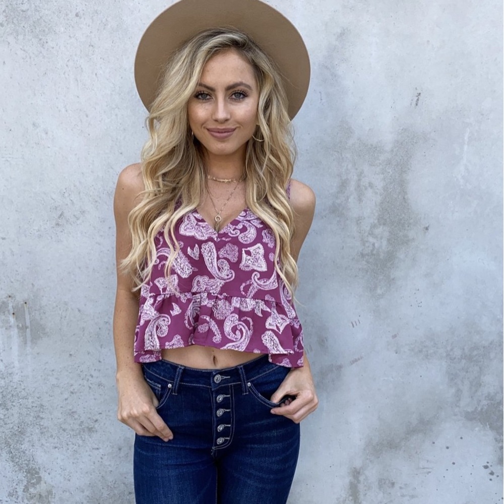 Dainty Hooligan Paisley peplum crop top magenta